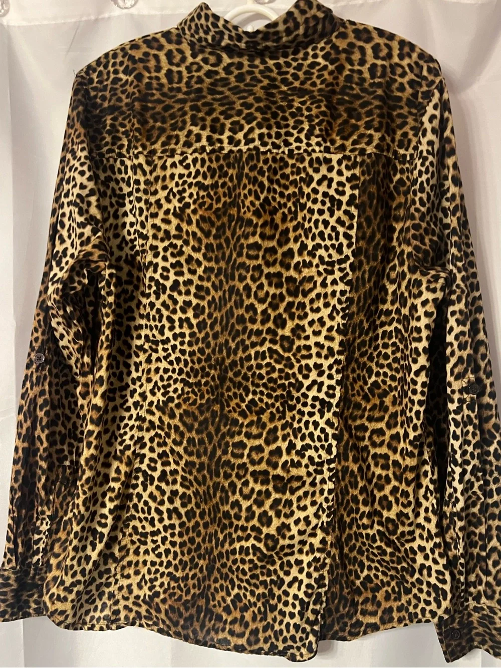 Michael Kors Leopard Print Button-Up Shirt - Brown & Black. Adjustable sleeve - Picture 2 of 7